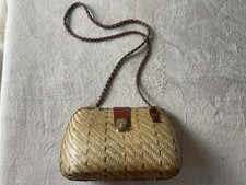EUC Vintage Wicker Woven Purse with Leather Strap
