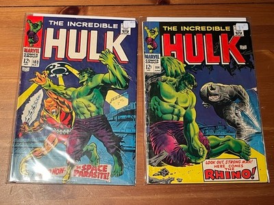 Hulk (1968) cents Marvel Comics Silver Age - 103 VG/FN, 104 G+