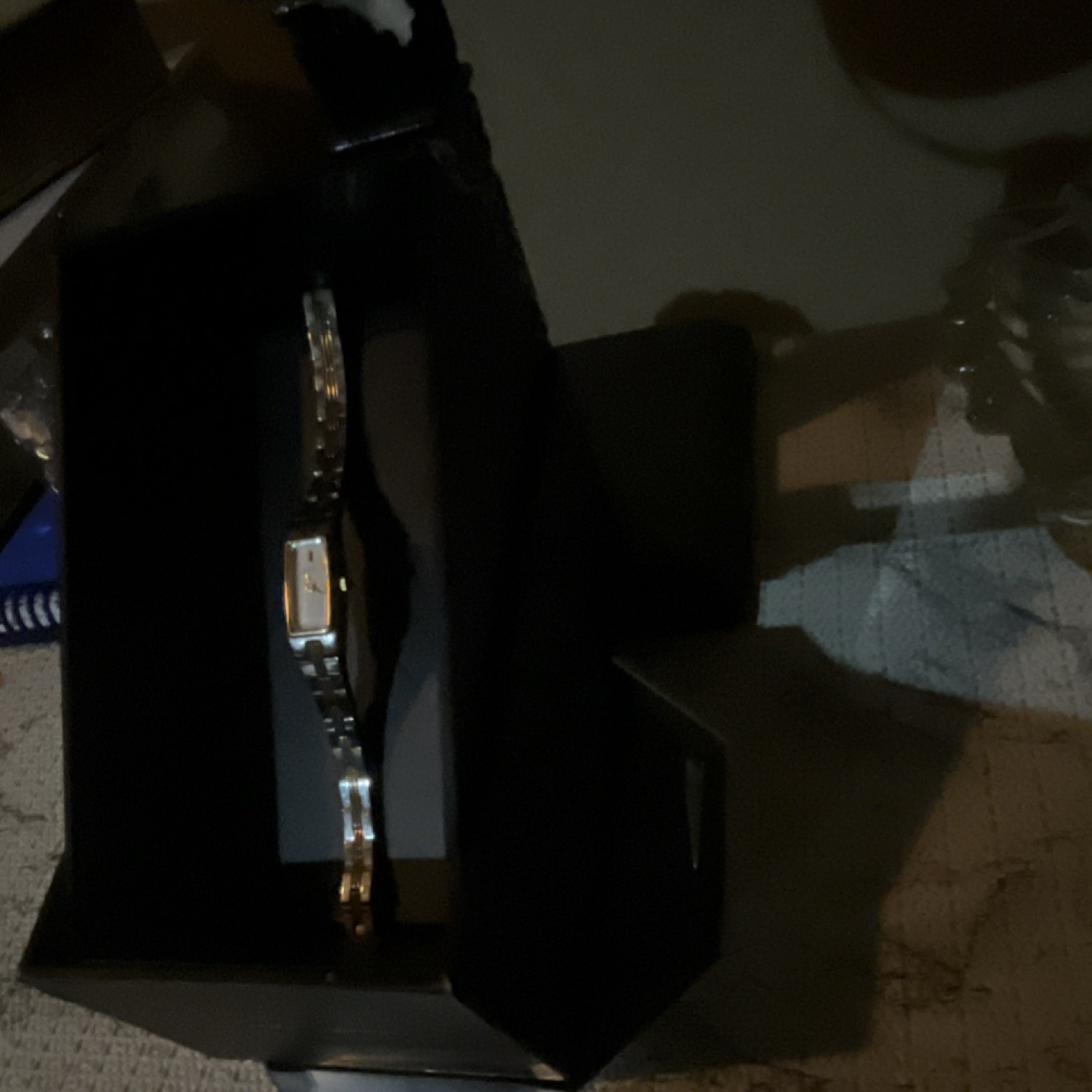 Two-Tone Rectangular Analog Dress Wristwatch Meta… - image 3