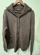 Tasso Elba Full Zip Cardigan Sweater M 100 Lambswool Brown Grandpa Preppy Class