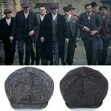 Peaky Blinders Hat Newsboy Flat Cap, Driver, Herringbone Tweed Wool Style