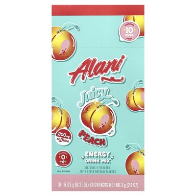 Energy Drink Mix, Juicy Peach, 10 Stickpacks, 0.21 oz (6.03 g) Each