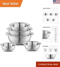 Stainless Steel Mixing Bowls, Set of 5 Brushed Stainless Steel Mixing Bowl Se...