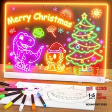 Led Drawing Board for Kids, 13.7"X10" 6-Color Neon Glow Memo Drawing Tablet,