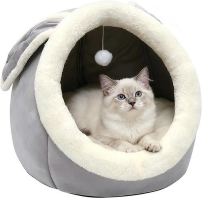 Cat Beds for Indoor Cats - Rabbit-Shaped Cat Cave Bed with Hanging Toy,Super