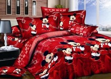 100 Cotton Kids Reversible Printing Mickey Mouse Couples Duvet King, Red