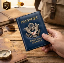 Slim Leather Passport Wallet Cover– Multi-Card + Boarding‑Pass Holder, RFID‑Safe