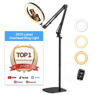 Latest Ring Light with Stand Tripod for iPhone, Overhead Phone Camera Mount w...