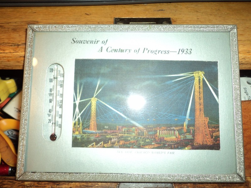 1933 Chicago World's Fair Sky Ride & Thermometer A Century Of Progress Souvenir