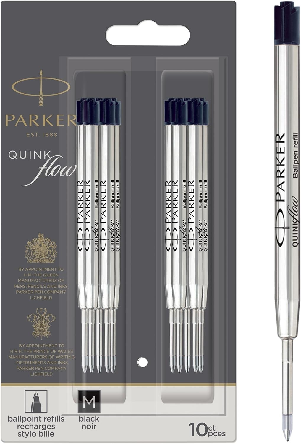 Parker Ballpoint Pen Quink Flow Refills Black Medium Pt New In Pack 10 Refills