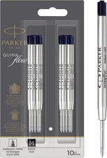 Parker Ballpoint Pen Quink Flow Refills Black Medium Pt New In Pack 10 Refills