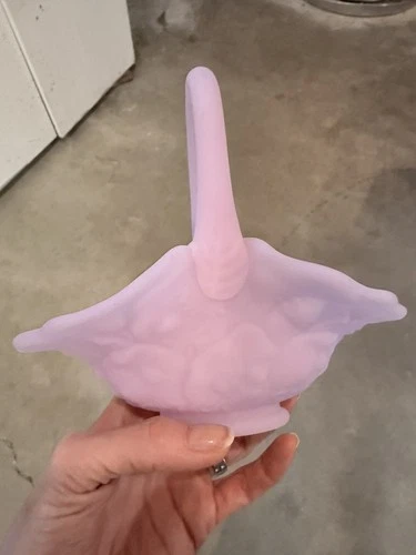 Fenton Art Glass White Satin 7" Basket - Water Lily or Lily Pad Pattern VINTAGE