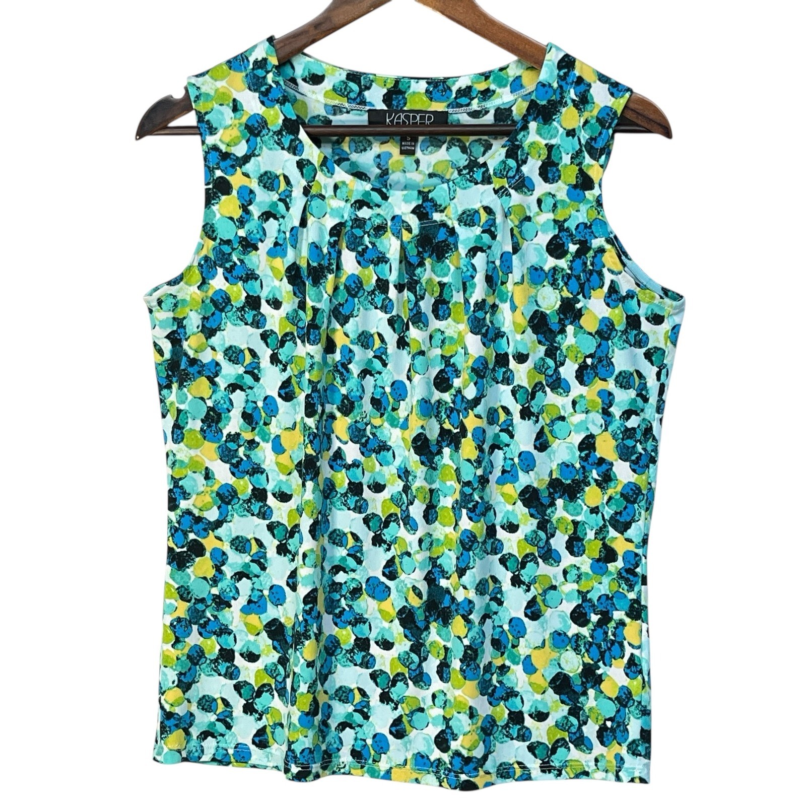 Kasper Sleeveless Top Women's Size S Blue Green Yellow Abstract Print Blouse