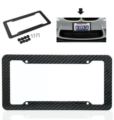 Carbon Effect 2PCS Universal Front/Rear License Plate Frame Tag Cover Screw Caps