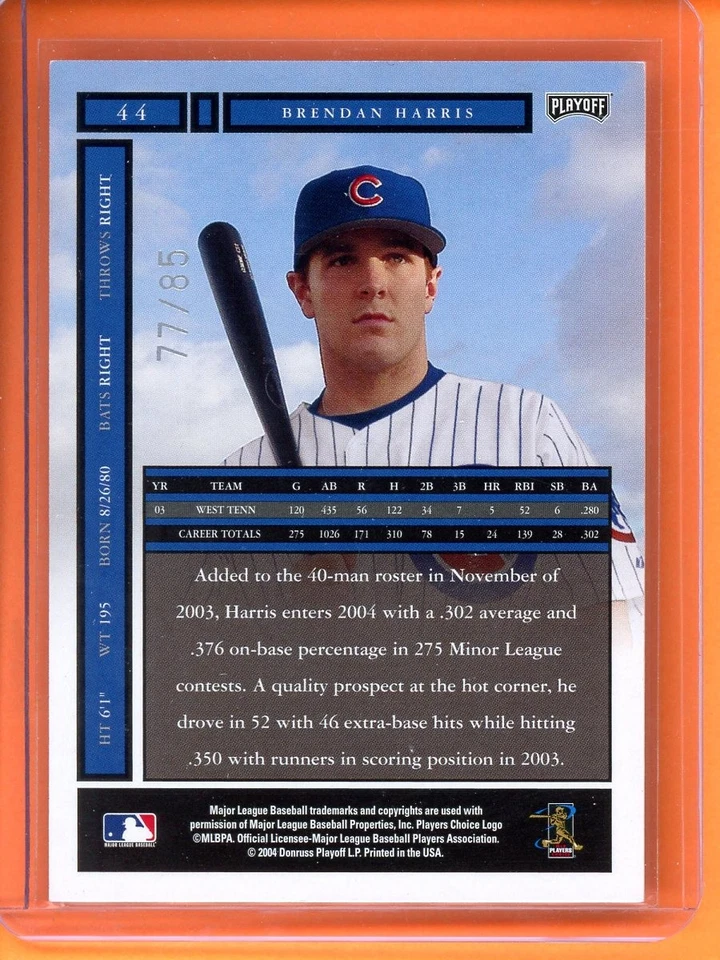 Brendan Harris Signature Silver Auto /85 2004 Playoff Honors #44 - Image 2 of 2