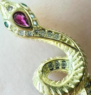 REAL 14K Gold on Solid 925 ruby diamond Snake Bracelet Victorian Egyptian Rev.