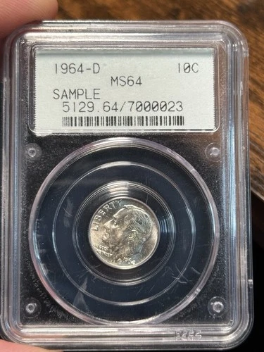 1964-D MS64 Roosevelt PCGS Sample Slab Better Serial And Coin Number