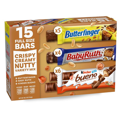 , Baby Ruth, Kinder Bueno, Assorted Crispy Creamy Nutty, Variety Mix, 15 Count,