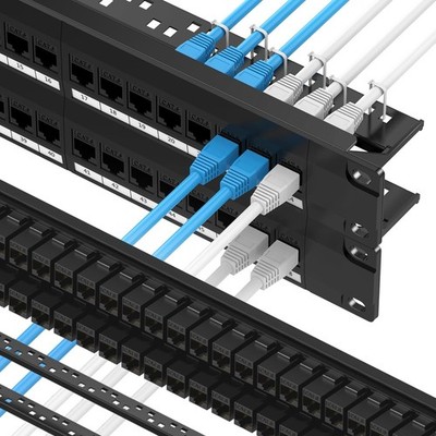 CableGeeker Cat6 Patch Panel 48 Port with Inline Keystone, 10G Ethernet Suppo...
