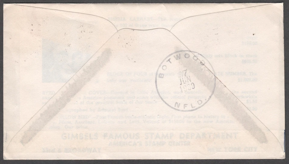 1939 CANADA First Flight Airmail Shediac to Botwood Newfoundland FDC Cover - Image 2 of 2