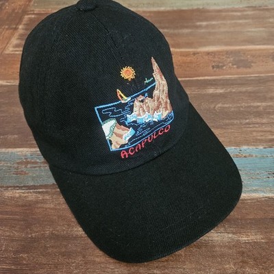 Acapulco Mexico Adjustable Vintage Hat /Cap Black Embroidered Pre-owned