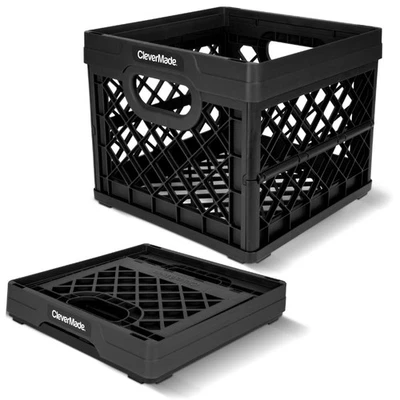 CleverMade Collapsible Milk Crate Obsidian, 1PK - 25L 6 Gal Stackable Storage