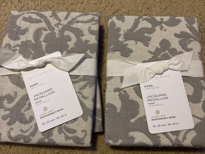 2 Pottery Barn JACQUARD MEDALLION Euro Shams Gray NWT potterybarn cotton linen
