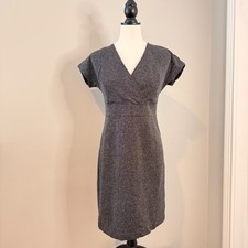 Lark & Ro Women's Gray Tweed V Neck Short Sleeve Sheath Dress Business Casual