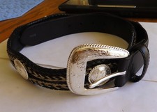 TONY LAMA Men s Black leather Concho Horse Hair belt SZ 34