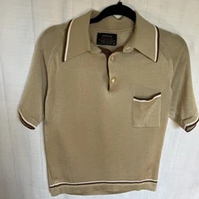 JCPenny Coleseta Vintage Polo. Tan Button Up Short Sleeve Men’s Size Medium Flaw