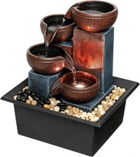 Indoor Tabletop Water Fountain Zen Desktop Rock Waterfall Decor With LED Light