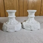 Vintage White Westmoreland Milk Glass Candle Stick Holders- Paneled Grape