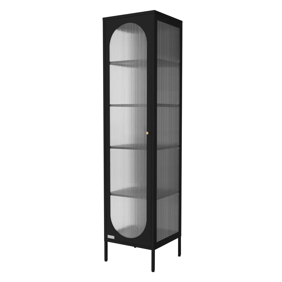 Vitrina negra 42x175x40 cm con 5 estantes y 1 puerta, mueble metálico archivador - Imagen 1 de 4
