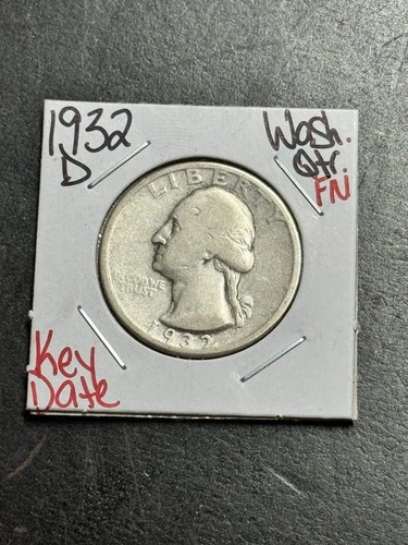 1932 D Washington Silver Quarter FN Fine Key Date U.S. 25c Coin (Raw19296)
