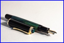 Around 1950s Pelikan 400 in Green Striped, Black  Gold with OB 14c 585 Gold Nib