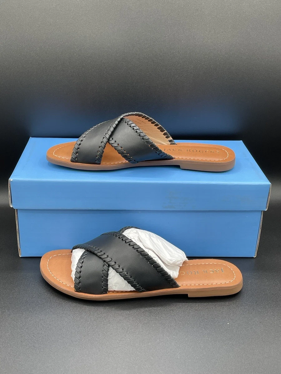 Jack Rogers Women s Slotted Sloan X Band Black Leather Flat