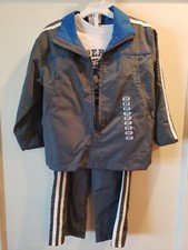 NEW Adidas Boys 3 Piece Track Suit Pants Shirt Jacket 3T Gray Blue White Twins