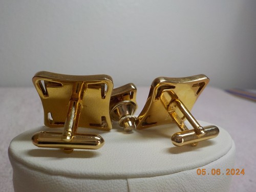 SWANK BROWN JASPER STONE "X MARKS THE SPOT" CUFFLINKS & MATCHING TIE PIN 1960's - Picture 10 of 13