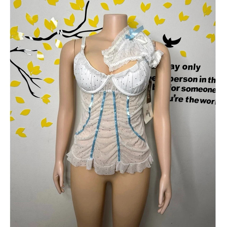 Женское белье Escante Lover's Lane комплект из синей ленты с блестками размер 1x белое - Изображение 3 из 4