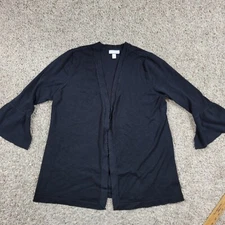 Charter Club Cardigan Sweater Women Large Black Open Front Bell Sleeve