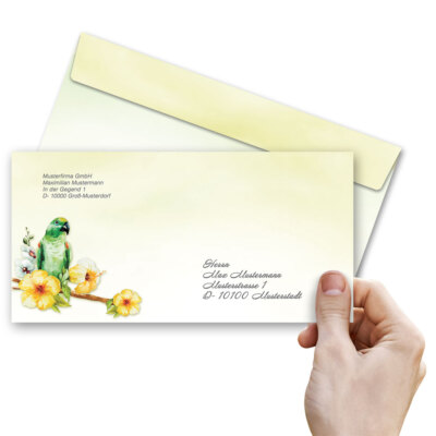 Briefumschläge 'Grüner Papagei' – 10 Stück DIN Lang (220x110 Mm), Ohne Fenster | Selbstklebend, Für Drucker & Handschriftlich