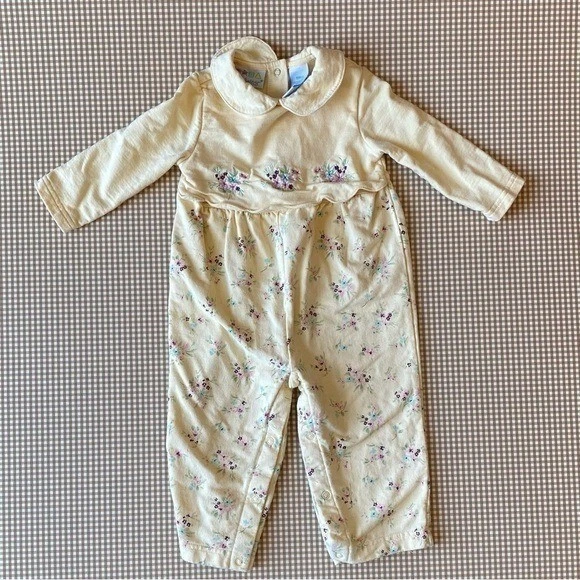 Mameluco vintage miniwear bebé una pieza amarillo mantequilla.Talla 18 meses cottagecore Foto 2 de 4