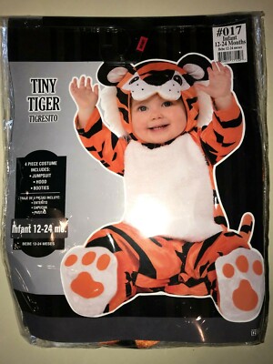 NEW TINY TIGER HALLOWEEN COSTUME 12-24 MONTH complete JUMPSUIT HOOD BOOTIES