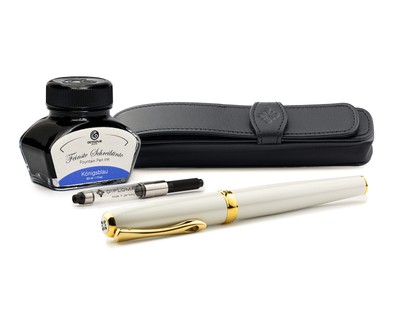 Füllhalter Diplomat Excellence A2 Perlmutt Gold mit Tinte u. Etui aus Leder