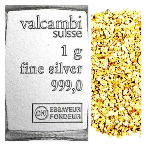 1 GRAM .999 SILVER VALCAMBI COMBIBAR BU +10 PIECE ALASKAN GOLD NUGGETS