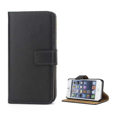 Apple iPhone SE 5 5S Wallet Case Genuine Split Echt Leder Hülle Bag Etui Schwarz