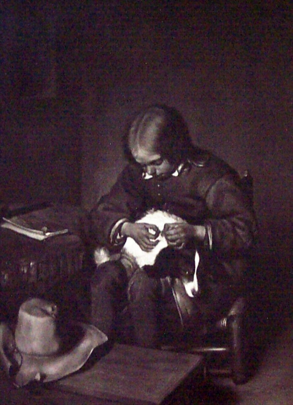 RIJKS MUSEUM PAINTING PHOTOGRAPH - BOY FLEAING A DOG -BY GERARD TER BORCH 9X12.5