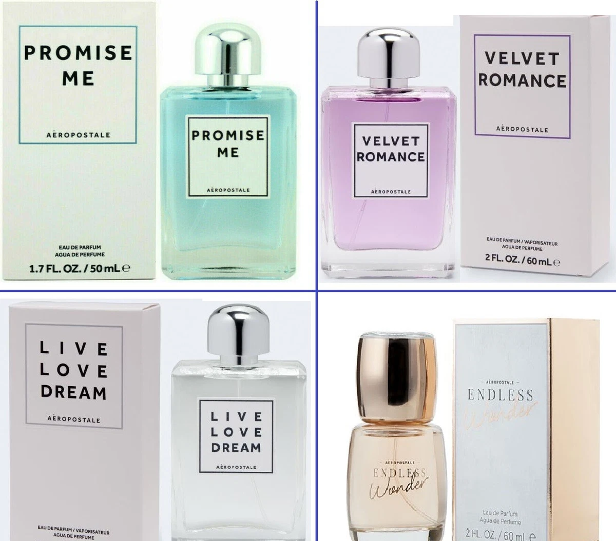 AEROPOSTALE PROMISE ME VELVET ROMANCE LIVE LOVE DREAM ENDLESS WONDER PARFUM  NEW