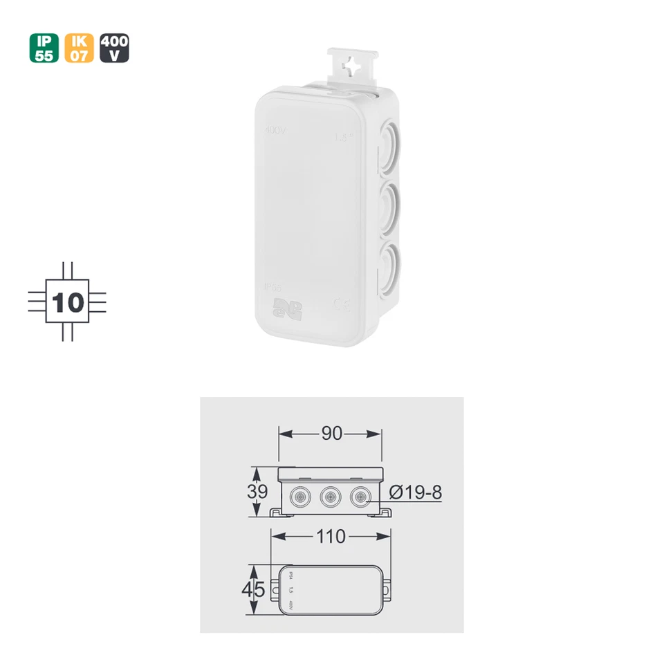 Aufputz / Abzweigdose / Verteilerdose / IP55 / Feuchtraum / Nassraum 💦 / grau - Bild 3 von 4