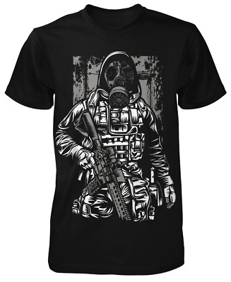 Gas Mask Soldier T-Shirt Gamer Fun Shirt Sniper Apokalypse Shooter Gaming Zombie
